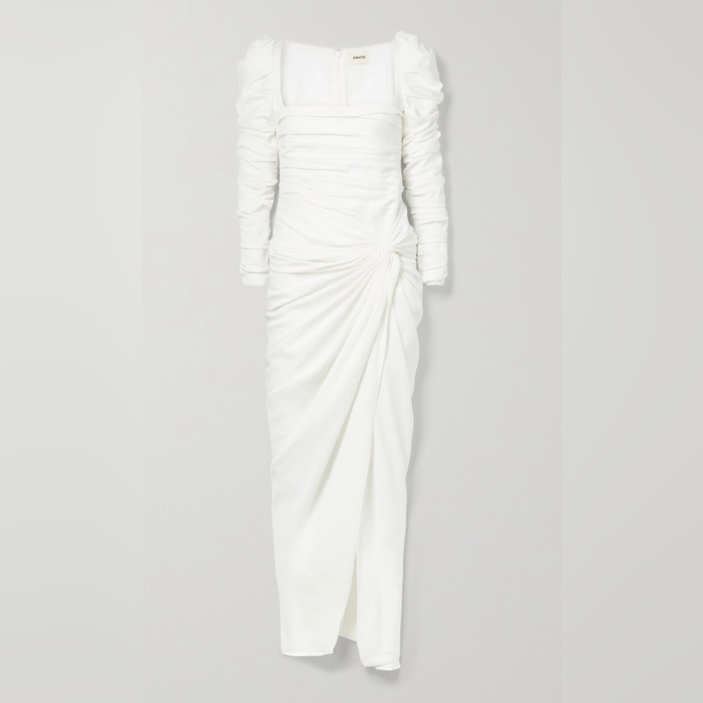 KHAITE Shawna Twist-Front Ruched Satin-Crepe Maxi Dress